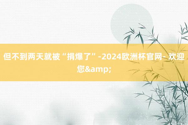 但不到两天就被“捐爆了”-2024欧洲杯官网- 欢迎您&